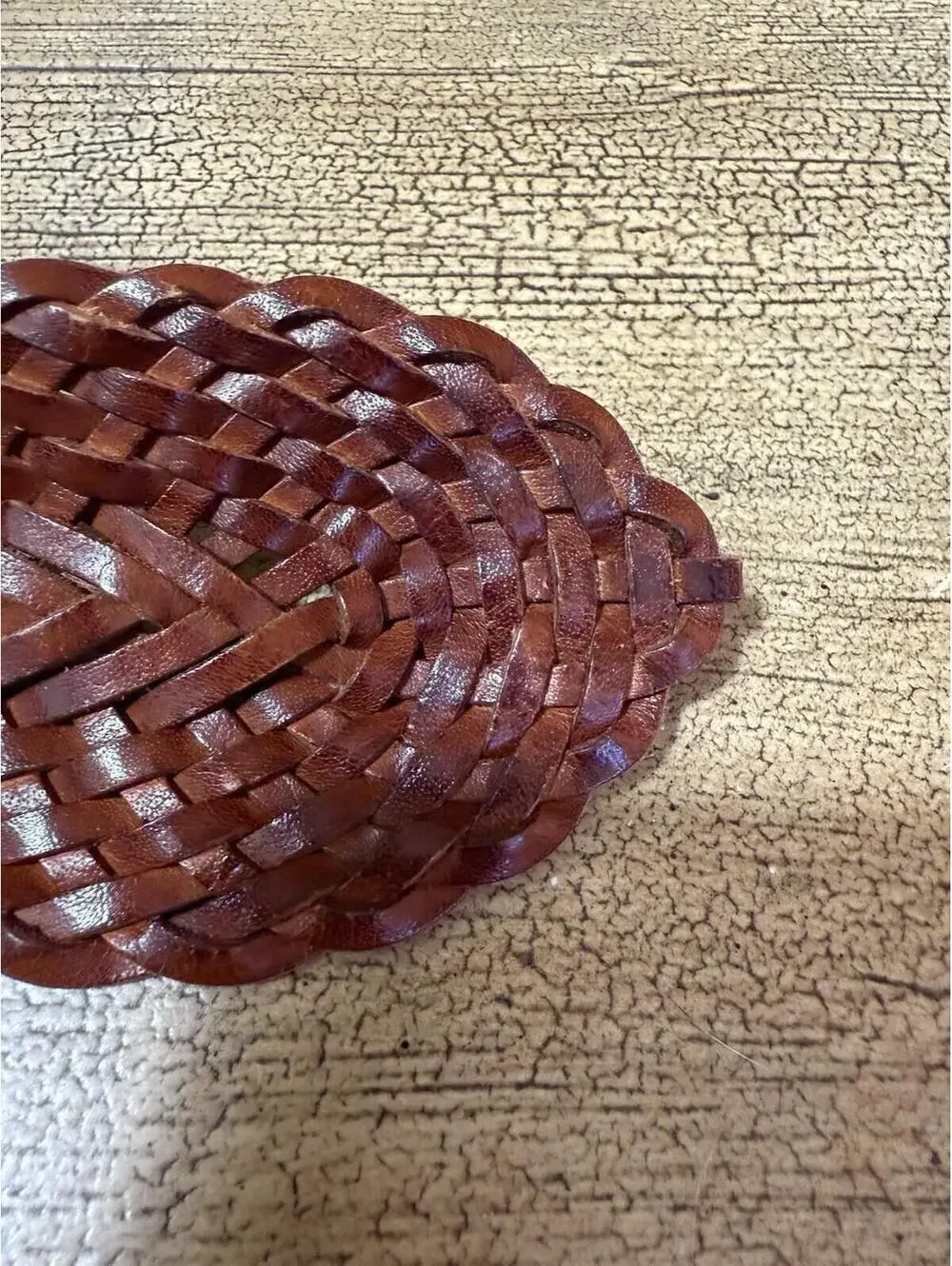 Vintage braided woven 100% genuine leather Chunky Brown Belt Sz.S 3.5” Wide